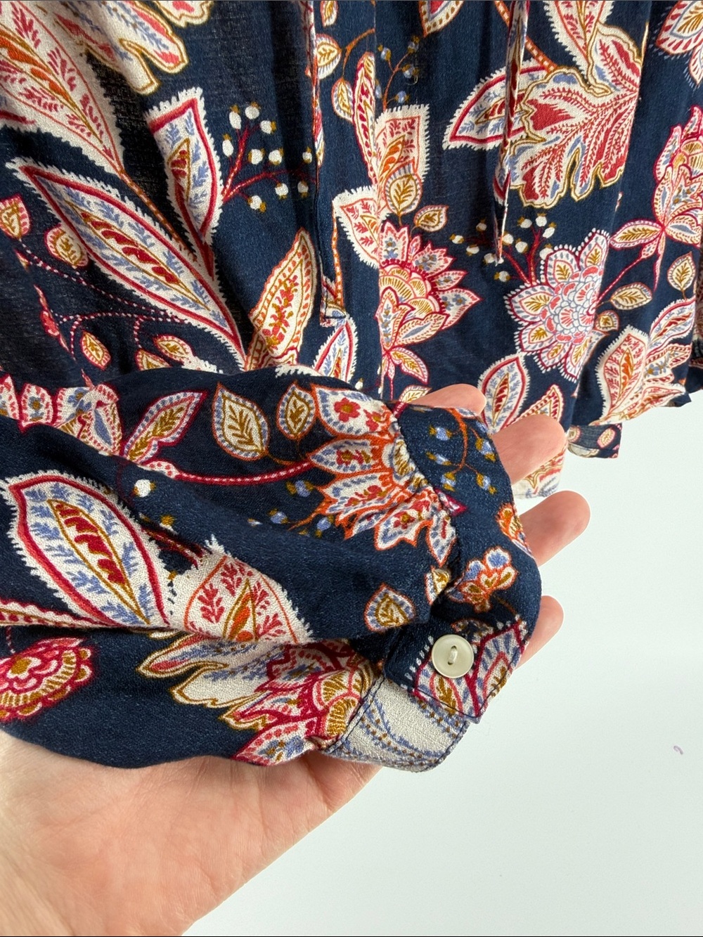 Lucky Brand Navy Boho Printed Tie Neck Long Sleeve Peasant Blouse, Women's XL - Picture 5 of 6